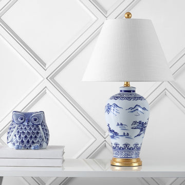 Zhou 26.5" Ceramic/Iron Traditional Cottage LED Table Lamp - JONATHAN Y